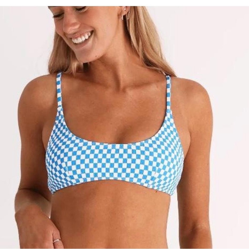 Aurielle Blue & White Checkered Swim Top